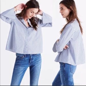 Madewell Blue Stripe Bell Sleeve Button Down